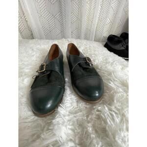 NEW Julia Bo Green Leather and Suede Duke Monk Shoes Size 39 US 8.5/9